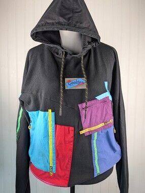 Cookies Black Hoodie Colorblock Multi-Pocket Design Medium